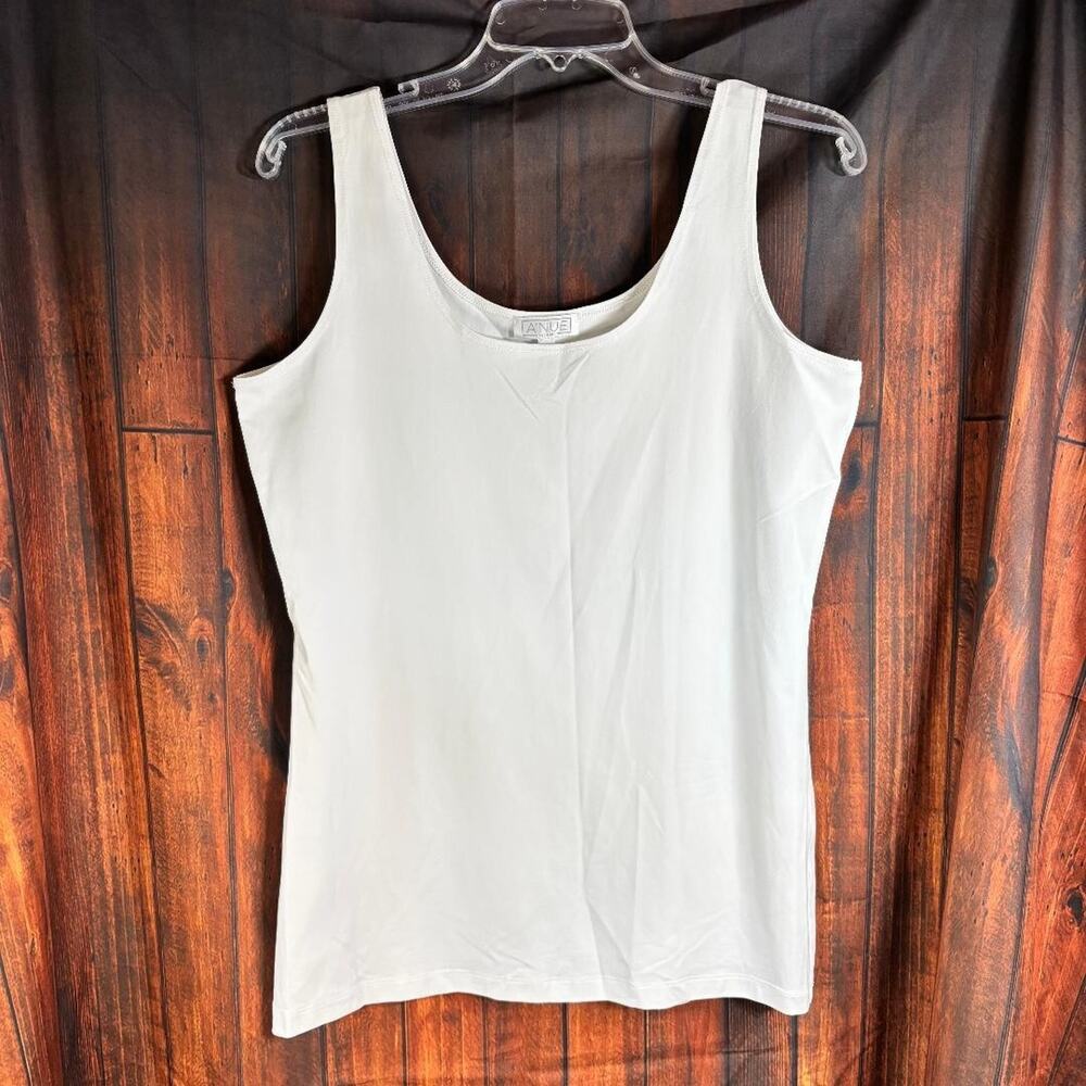 A'nue Thin Strap Tank Stretchy White Women's Size L‎ Made in USA NWT
